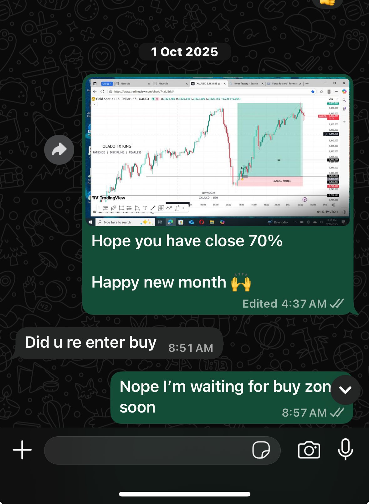 OLADO FX KING — 1 Oct 2025 XAUUSD 15M big rally, hope you closed 70%, happy new month