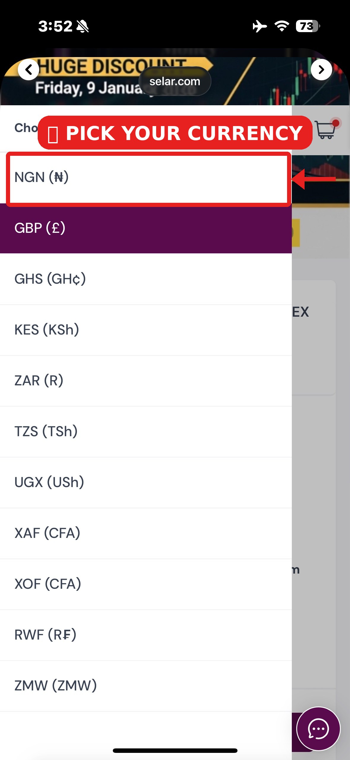 Pick your preferred currency from the dropdown list