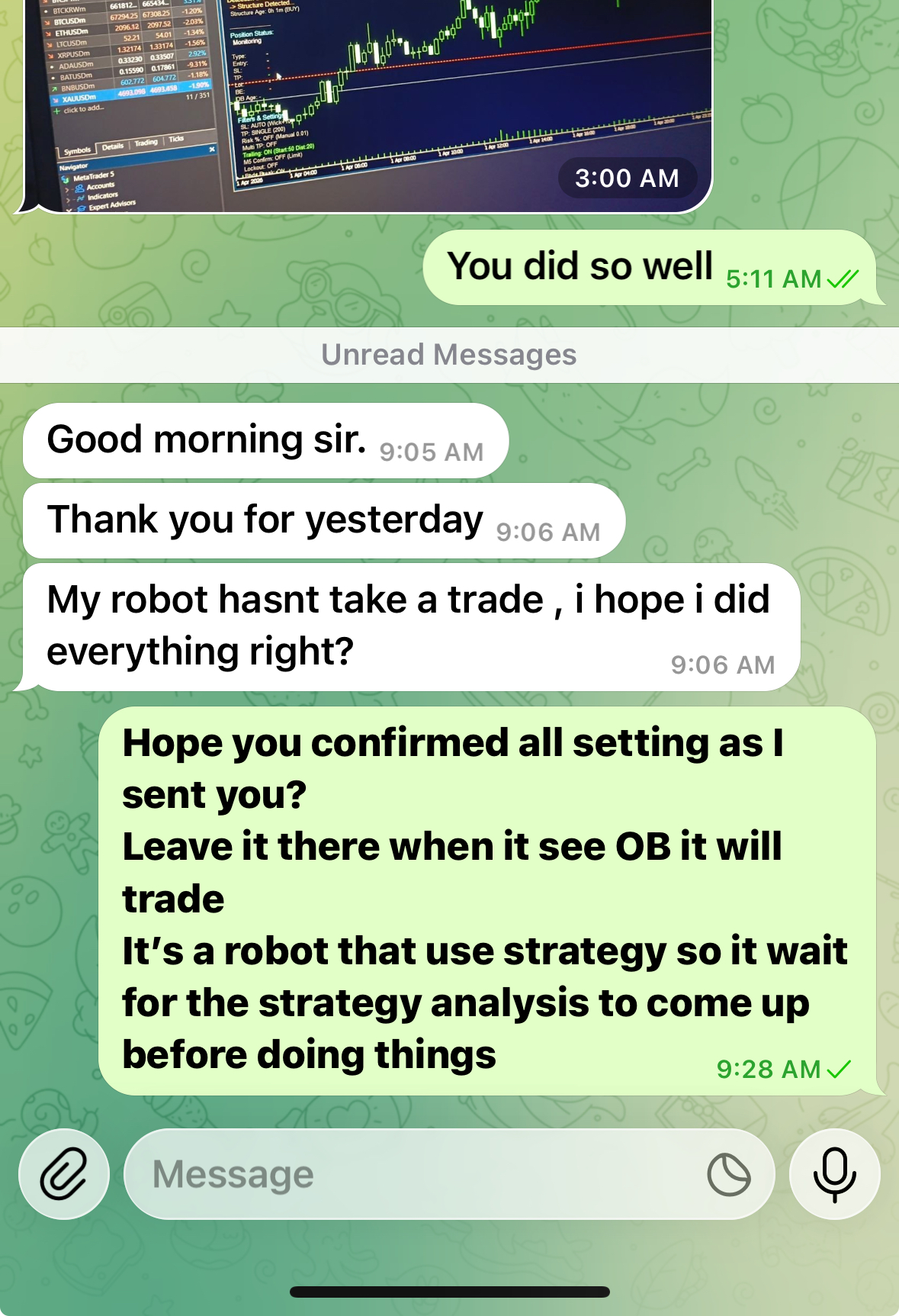 WhatsApp support helping user with robot setup