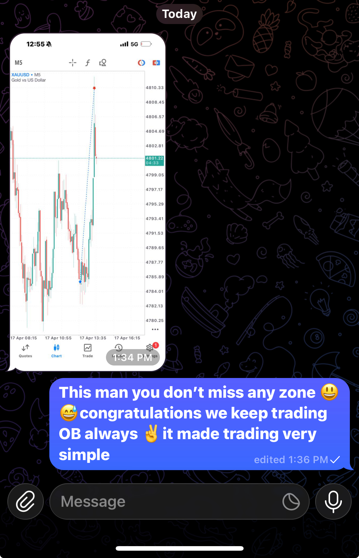 Student message — This man you don't miss any zone — XAUUSD M5 Order Block trade