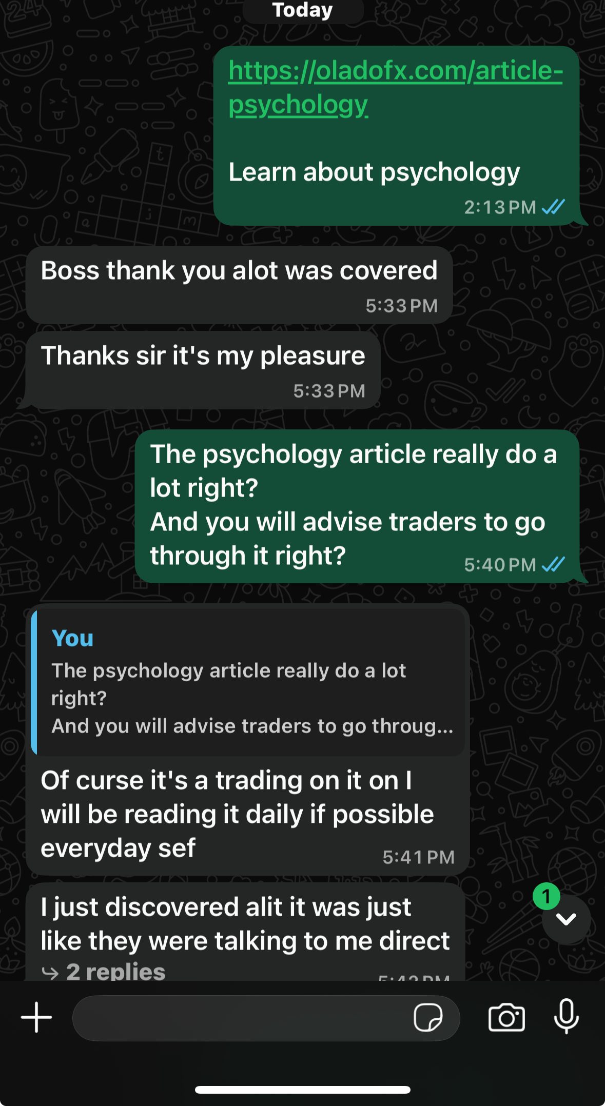 Student message — psychology article was just like they were talking to me direct, will read daily